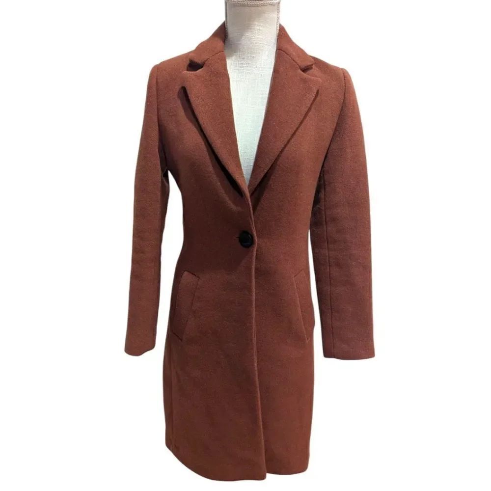 House Of Harlow 1960 Burnt Brown Wool Blend Long Peacoat Women's XS